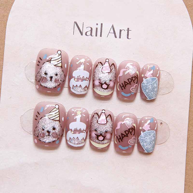 Nail Art Press On - 10 pièces dames mignon chat miaou