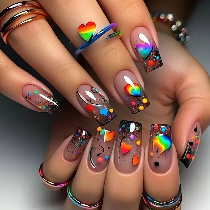 Nail Art Press On - Faux ongles carrés mi-longs pour femmes