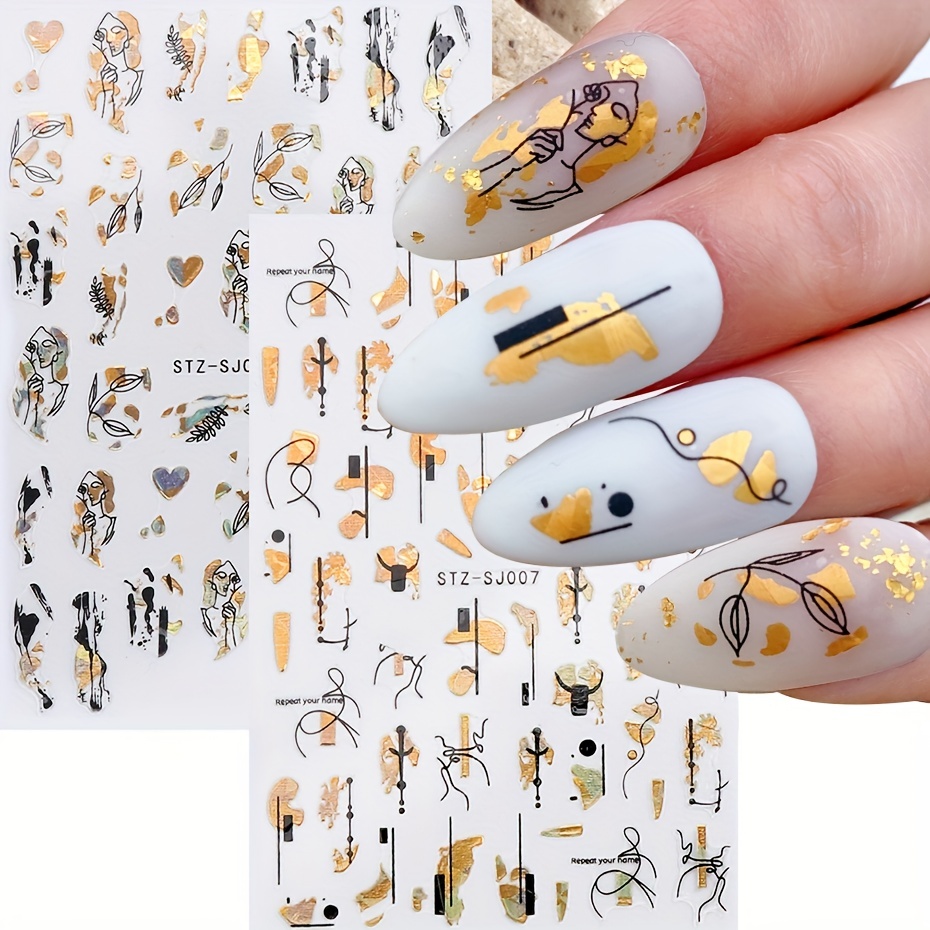 Nail Art Rose Gold - Autocollants de géométrie abstraite pour ongles,