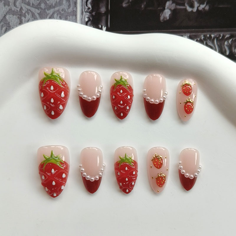 Nail Art Red - 10 pièces, faux ongles à presser