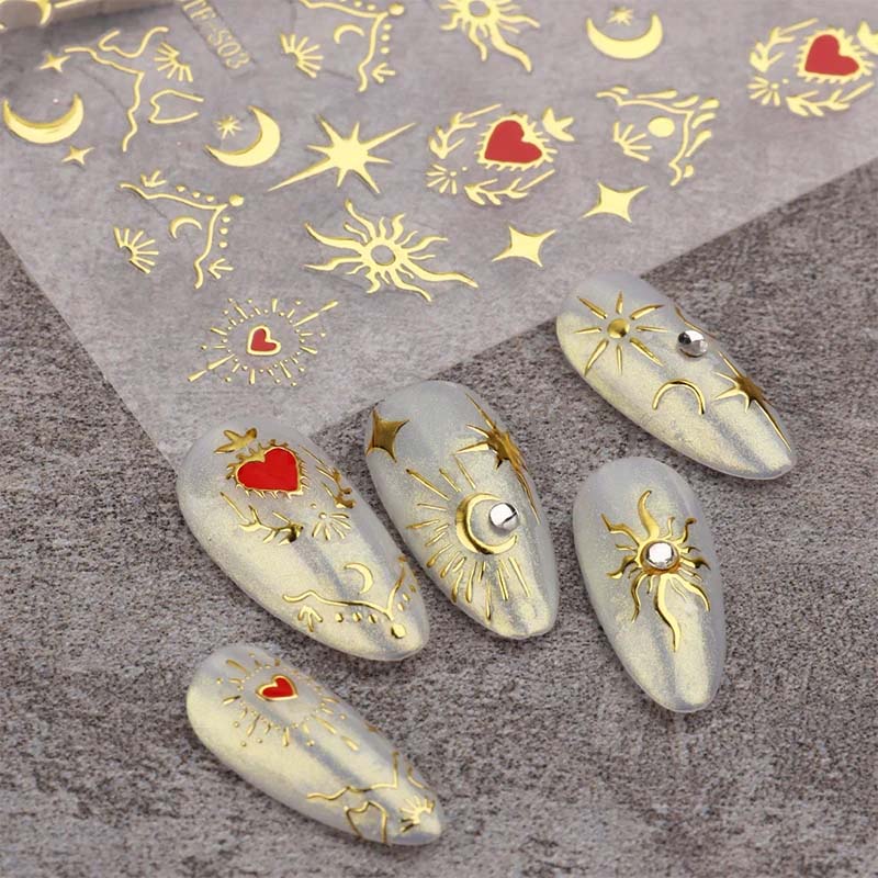 Nail Art Rose Gold - 3 feuilles d'autocollants pour ongles or