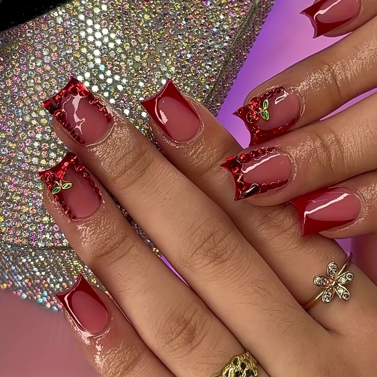 Nail Art Red - 24 pièces fini faux ongles français
