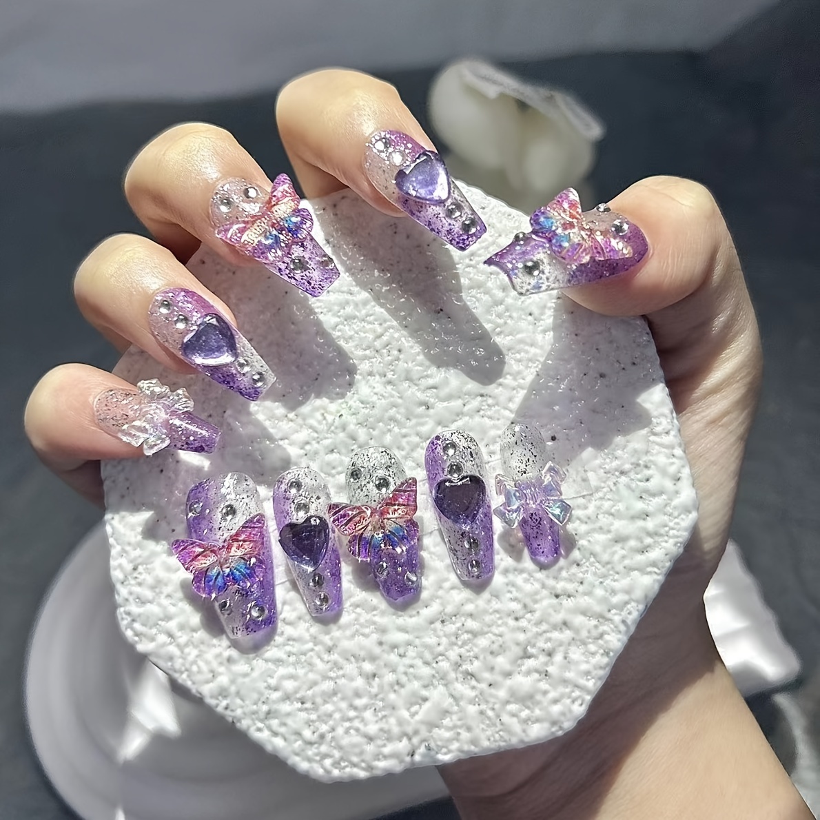 Nail Art Red - Faux ongles papillon fantaisie violet, 10